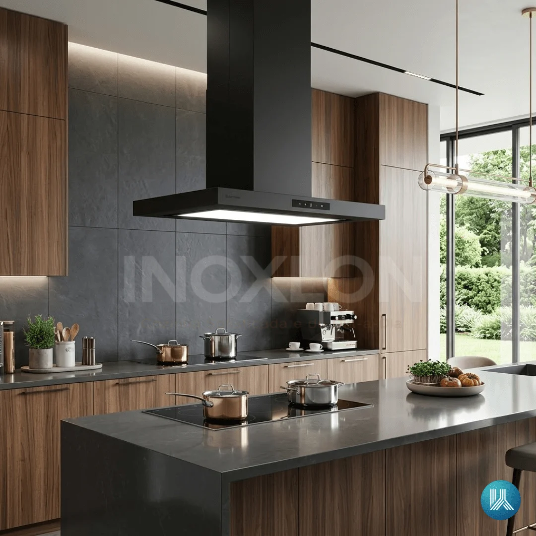 Coifa Adria Ilha Black Matte 90CM Connect 220 V